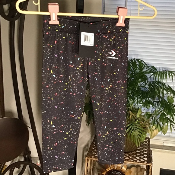 CONVERSE NWT AUTHENTIC LITTLE GIRL’S BLACK SPLATTER LEGGINGS - Picture 5 of 9